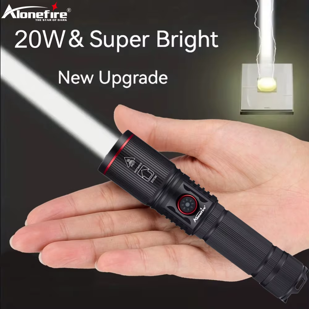 20W Zoom faisceau rond lumière LED lampe de poche haute puissance USB torche Rechargeable Camping ch
