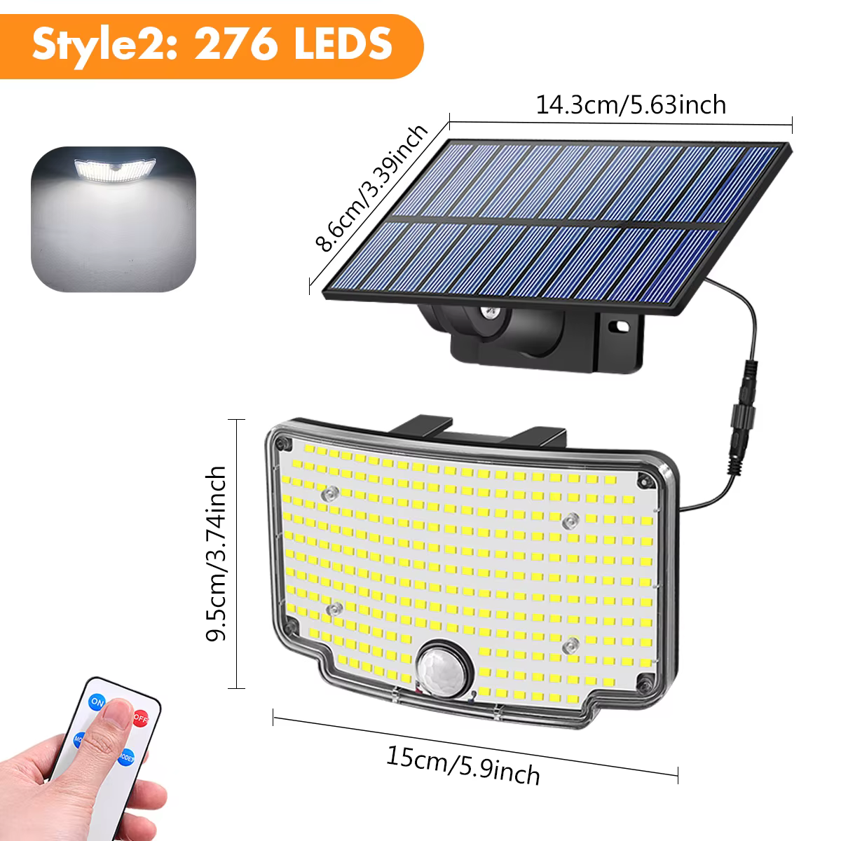 Lampe solaire d'extérieur, étanche IP65, avec télécommande, batterie 1500mAh, fil de retard de 5m ré