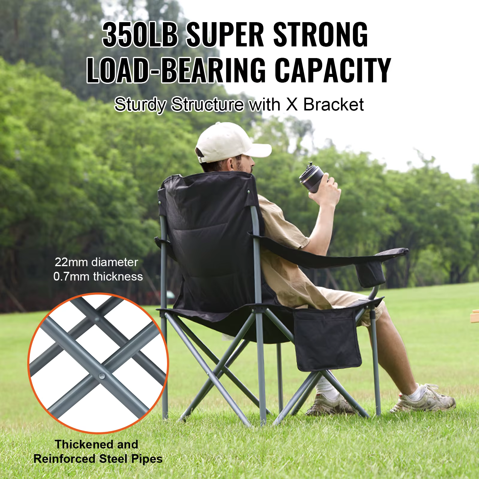 SucceBuy Chaise pliante de camping pour adultes, fauteuils portables à dossier lombaire rembourré av