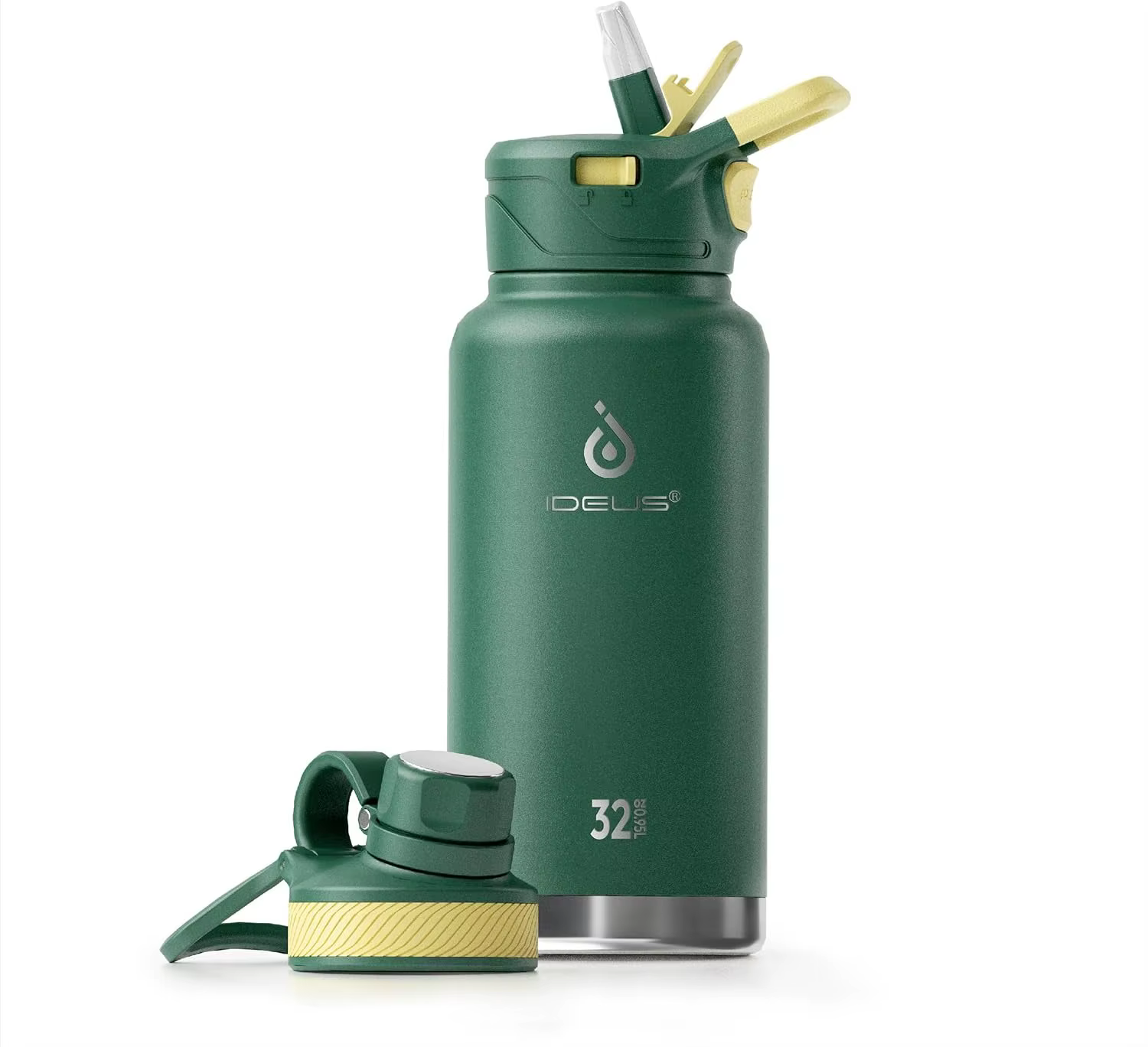 Bouteille d'eau isotherme en acier inoxydable Ideus 40 oz, avec 2 bouchons anti-fuite, bouteille d'e