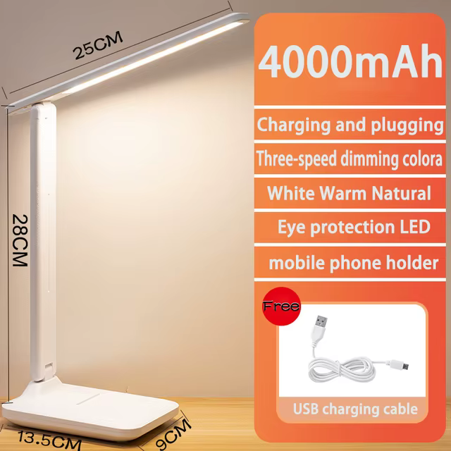 Lampe de table pliable rechargeable, protection des yeux, lampe LED à intensité variable tactile, la