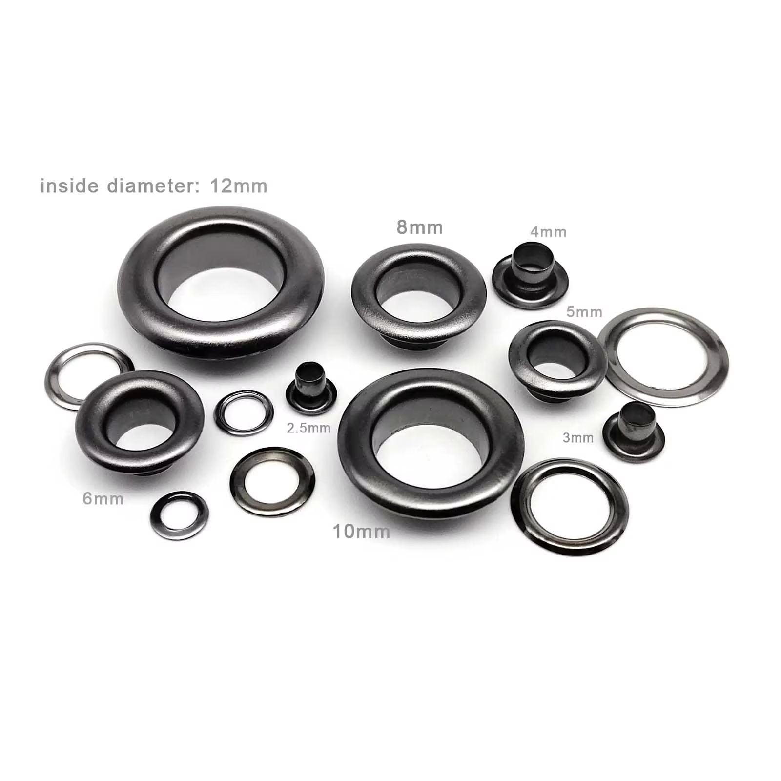 100 ensembles 2.5mm à 12mm pistolet noir oeillet de haute qualité avec rondelle œillet anneau trou d