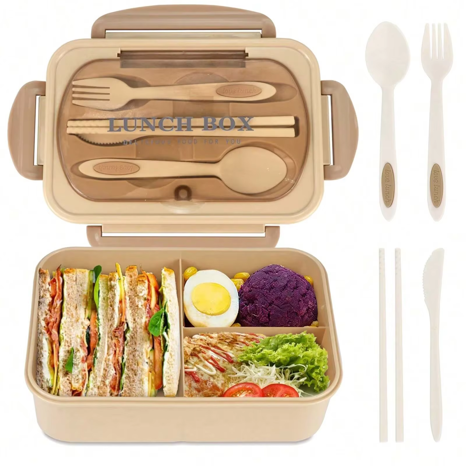 Boîte à déjeuner à 4 compartiments pour adultes, boîte à bento pour hommes et femmes, récipient à dé