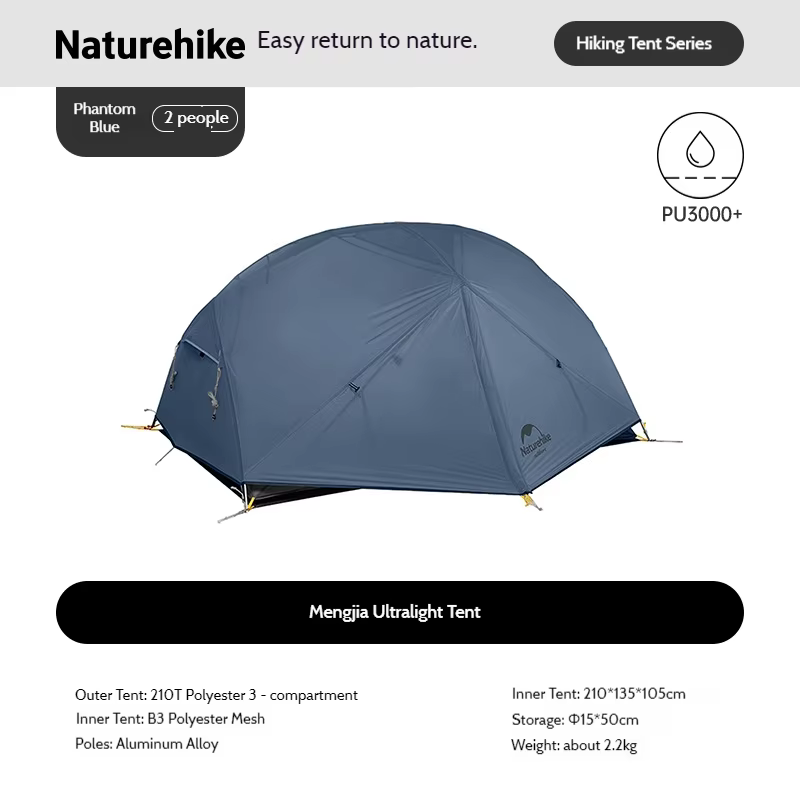 Tente Naturehike Mongar UL pour 2 personnes, tente de randonnée, tente ultralégère 210T, imperméable