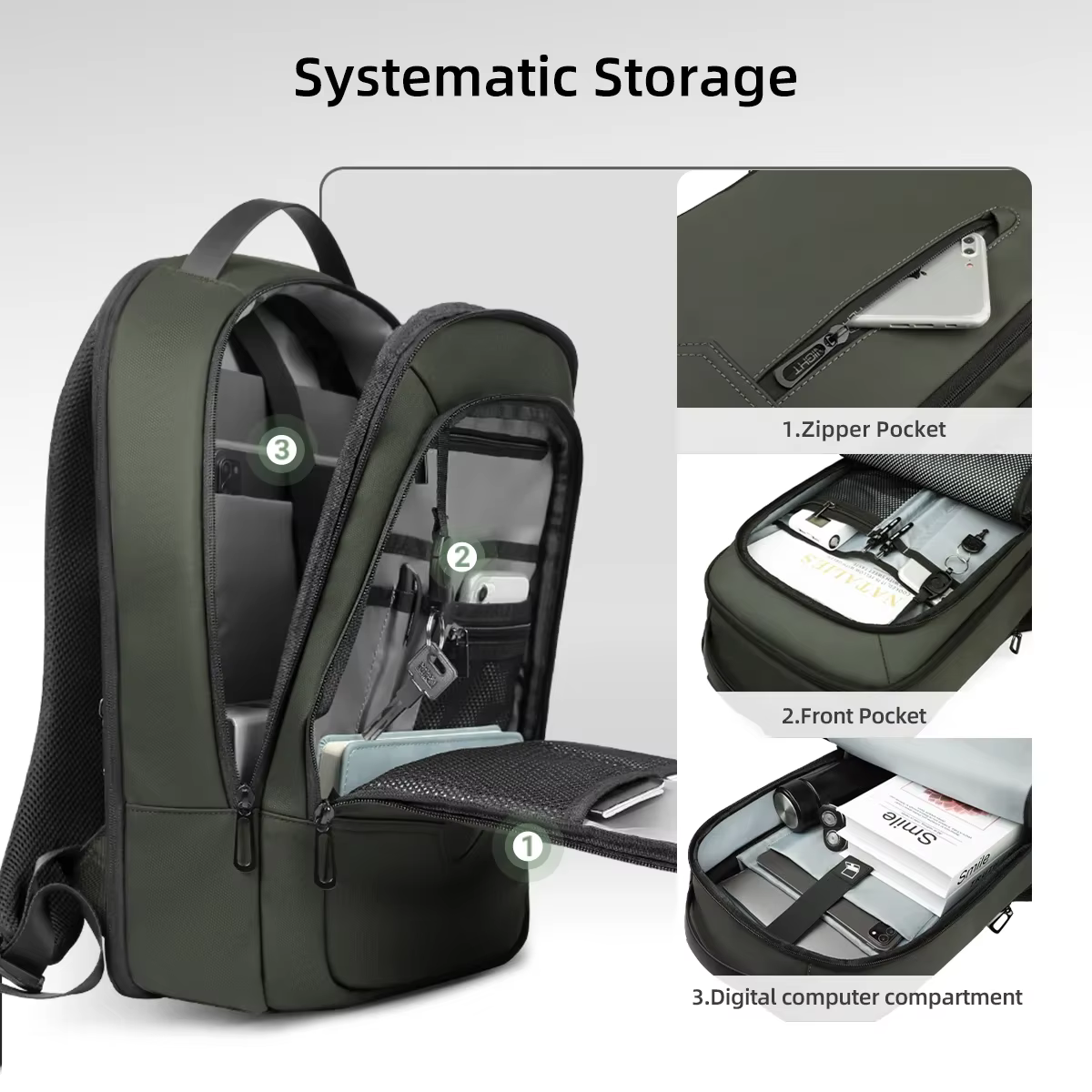 HK – sac à dos d'affaires extensible pour hommes, léger, pour ordinateur portable de 15.6 pouces, av