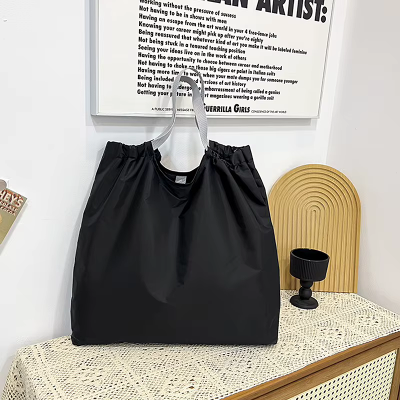 Grand sac de courses réutilisable, Portable en tissu Oxford, étanche, cordon de serrage, pliable, or