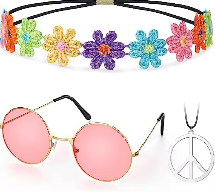 Ensemble de costumes Hippie, lunettes circulaires de Style années 60, collier avec signe de paix, ba
