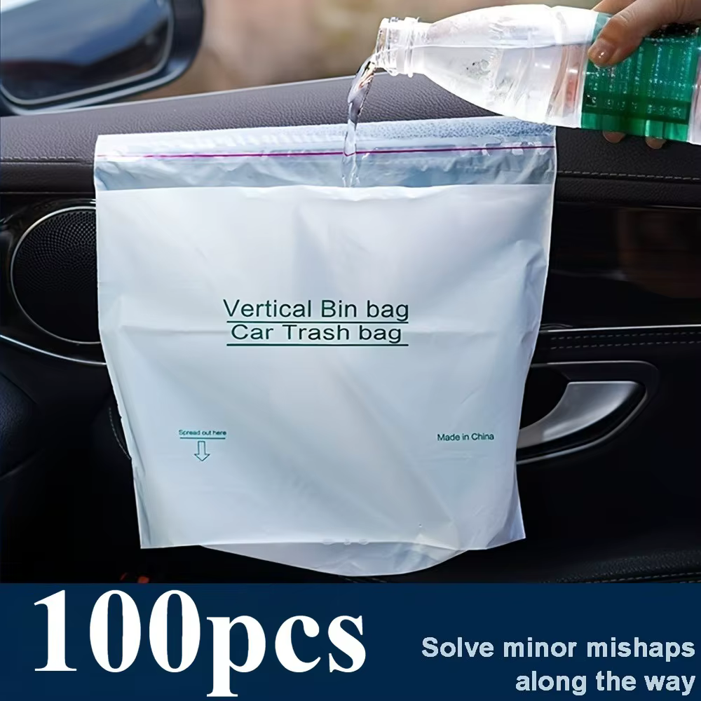 100 sacs poubelles jetables pour voiture, peuvent rester debout ou être collés en place, faciles à d