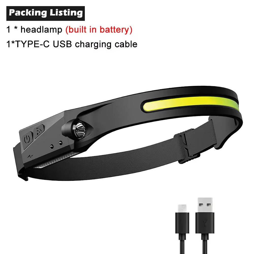 Lampes frontales à Induction COB LED capteur lampe frontale batterie intégrée lampe de poche USB Rec
