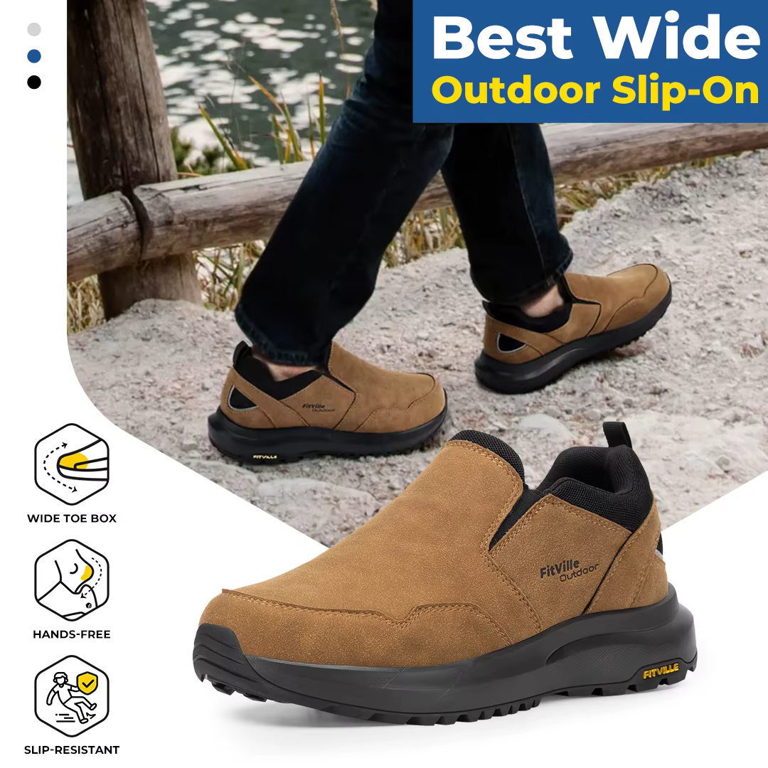 FitVille – chaussures de randonnée larges pour hommes, mocassins confortables à enfiler, baskets de