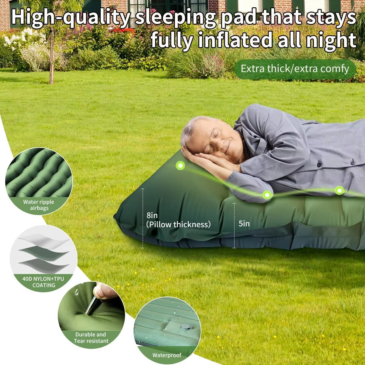 Tapis de couchage de Camping ultraléger Extra épais de 4 pouces, avec oreiller intégré et pompe à pi
