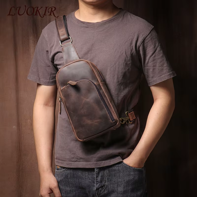 LUOKIR-Sac à Dos Vintage en Cuir group pour le dehors, Sacoche à Bandoulière de Haute Qualité