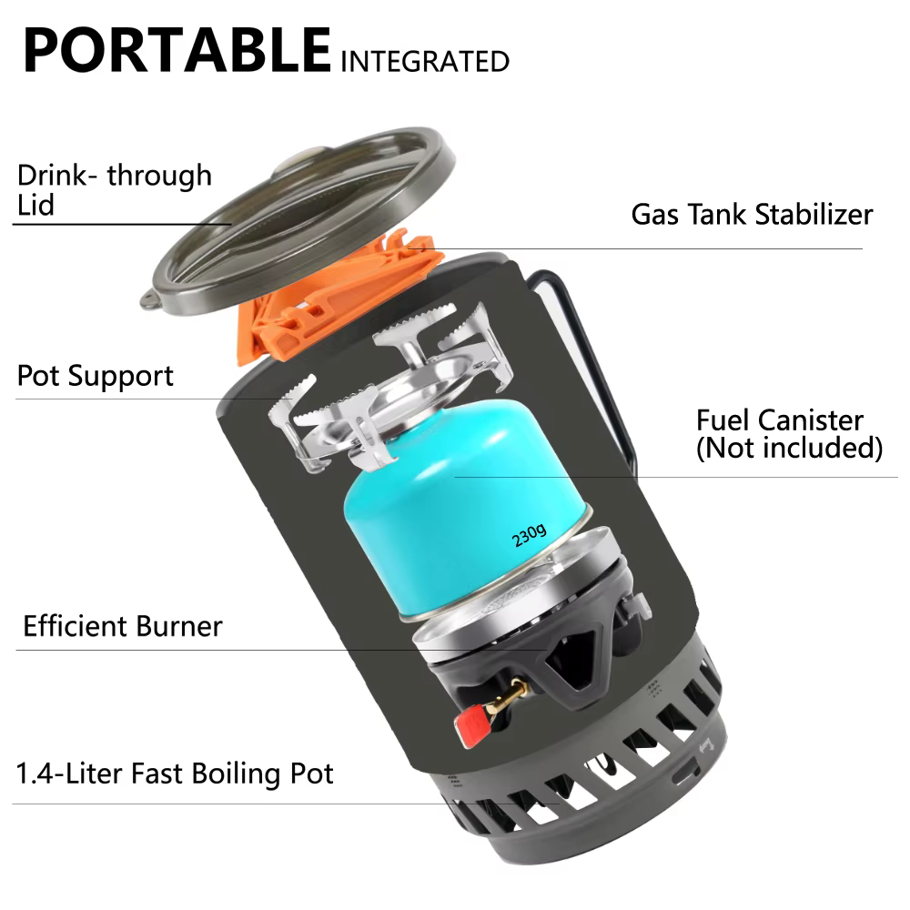 APG Portable 1400ml système de cuisson randonnée en plein air Camping poêle échangeur de chaleur Pot