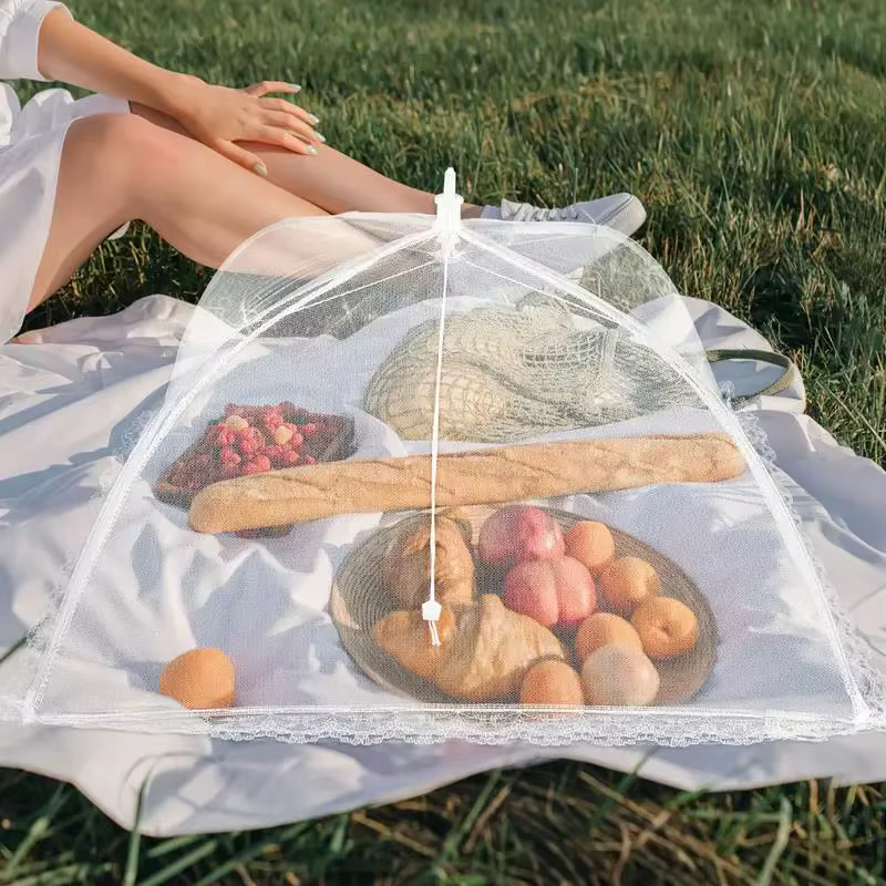 Tente alimentaire pliable en maille blanche – Housse anti-insectes lavable et portable pour pique-ni