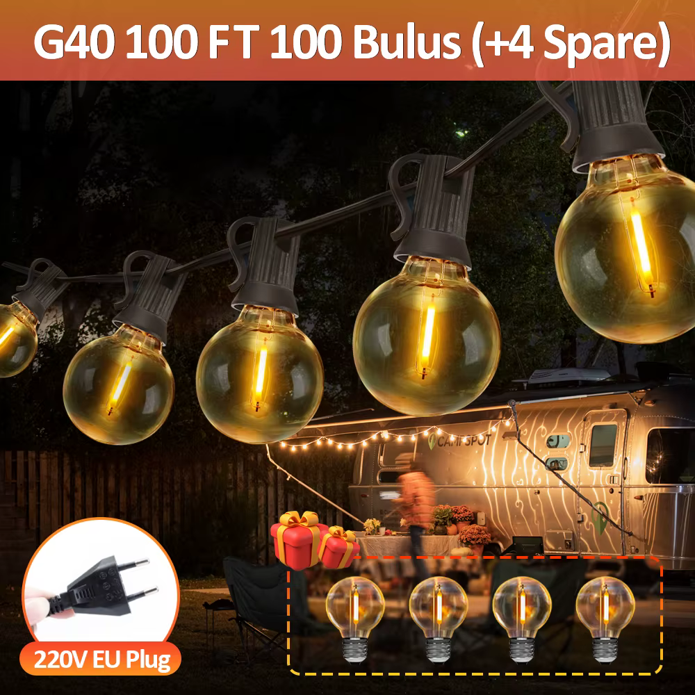 Guirxiété Lumineuse Globe G40, EU 220V, 100FT/30M, 100 Ampoules en Plastique, pour ixde Noël, Jardin