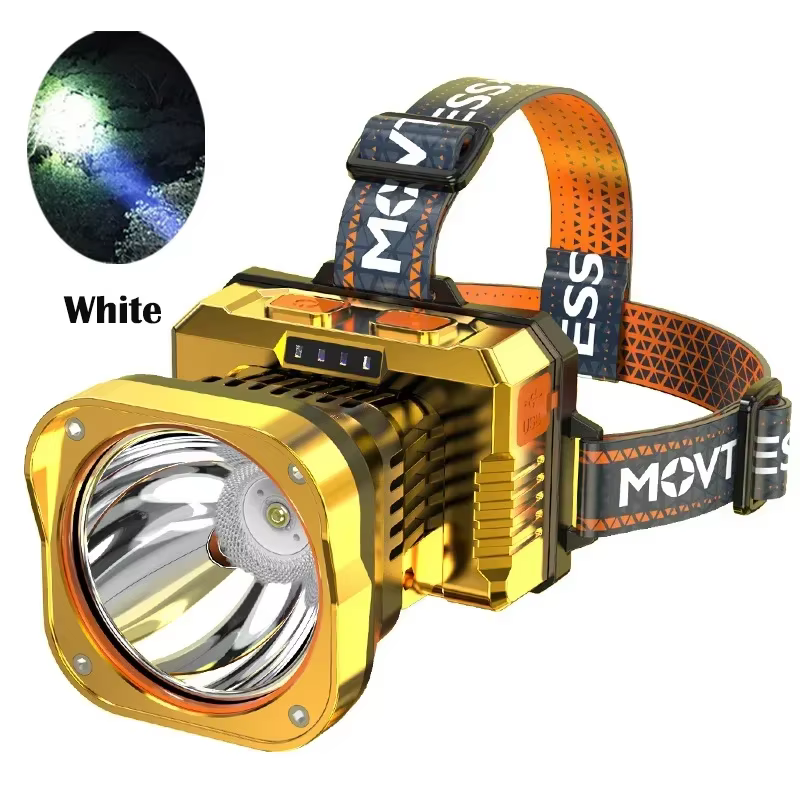 Lampe frontale LED étanche lanterne de pêche jaune/blanc phare puissant USB Rechargeable 18650 torch