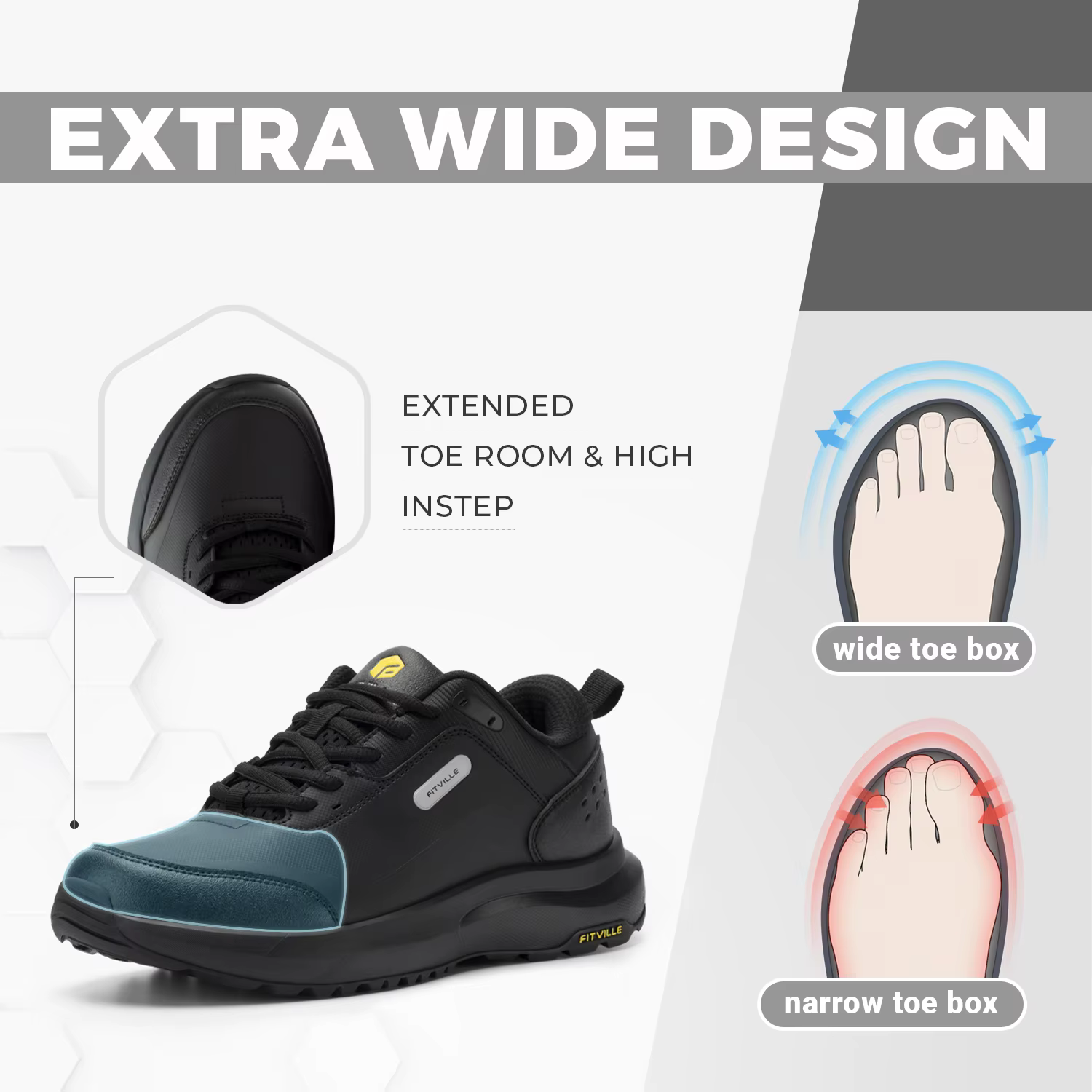 Fittington chaussures de randonnée pour hommes chaussures de marche en plein air larges chaussures d