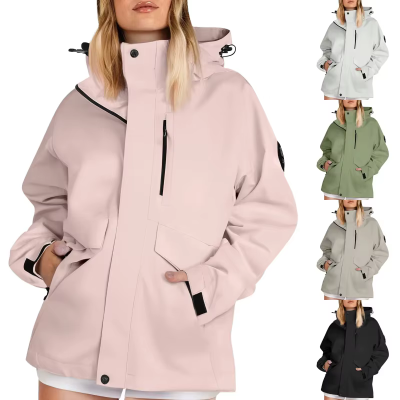 Vestes de randonnée légères pour femmes, couleur unie, coupe-vent ample à capuche, manteau de pluie