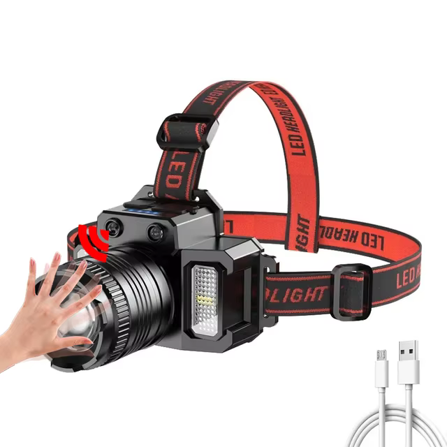 Lampe frontale à Induction Rechargeable par USB, batterie intégrée, Zoom rotatif, lampe de poche pou