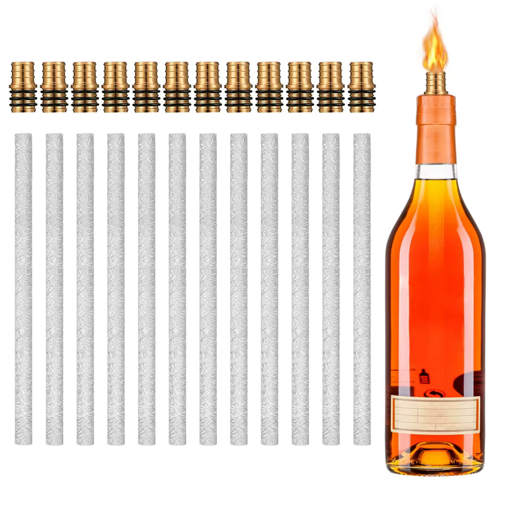 Le kit de torche pour bouteille de vin comprend 6 supports de mèches en laiton avec joints et 6 mèch