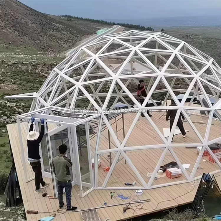 Tente dôme géodésique en verre imperméable pour camping extérieur, tente sphérique double couche ave