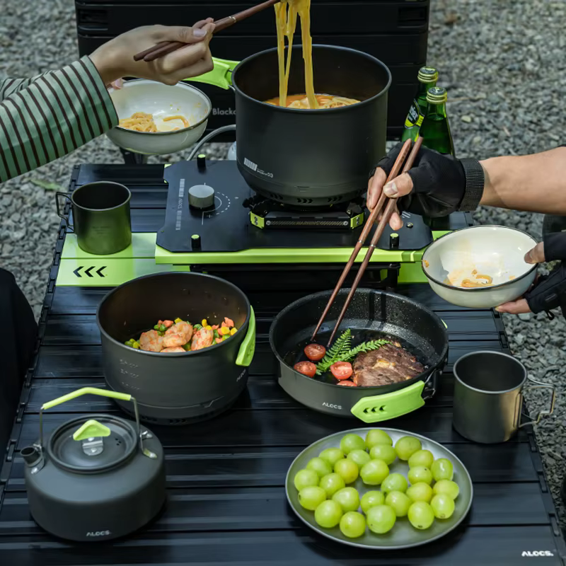 Alocs CW-C65 Camping Batterie de Cuisine Casseroles Rurry saupoudrer Bouilloire à Eau Ensemble Compa