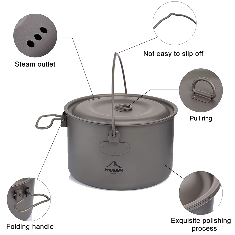 ESEA-Ensemble d'ustensiles de cuisine en titane pour camping, chaudron de tourisme, marmite d'extéri