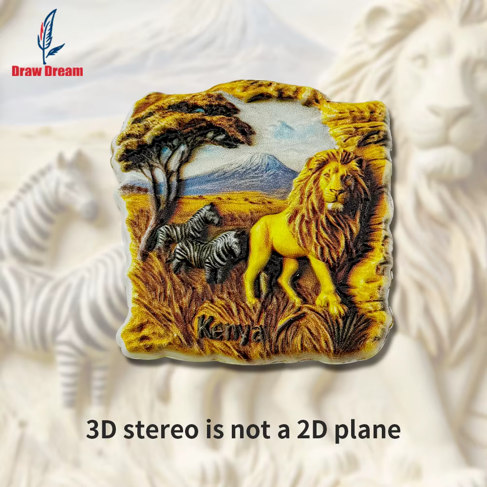 Autocollant 3D créatif Lion de la savane du Kenya, 1 pièce, pour réfrigérateur, souvenir de voyage,