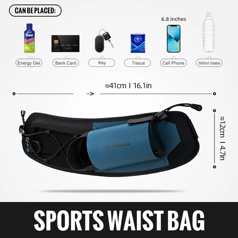 WRELS Sac Banane de Course Léger pour Homme et Femme, Sac d'Hydratation Sportif Réglable pour Marath