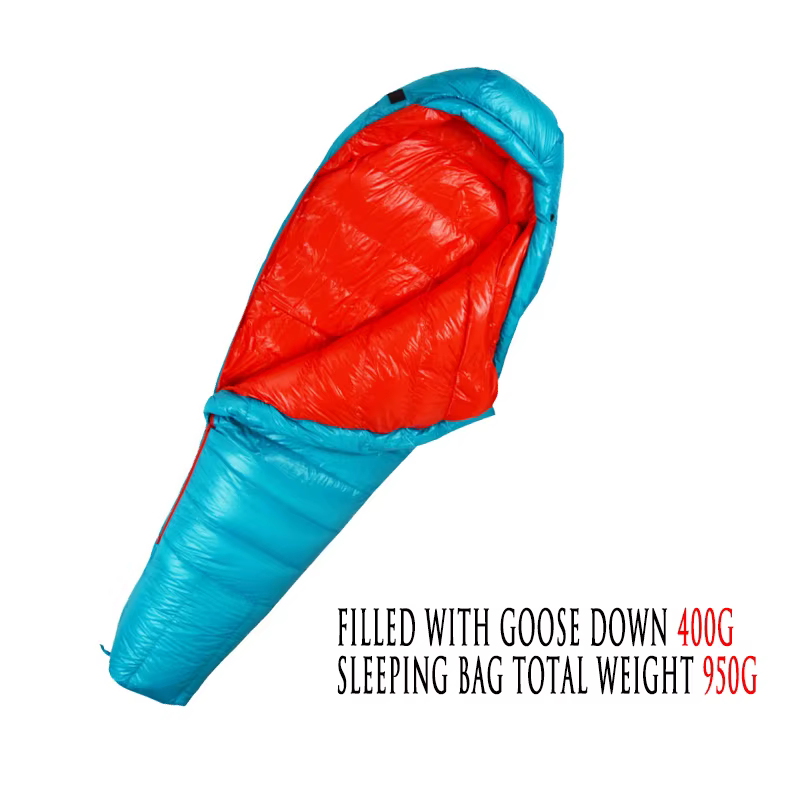 Sac de couchage de camping ultraléger pour l'extérieur, rempli de duvet d'oie chaud, style maman adu