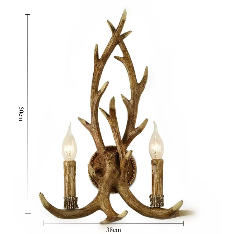 Sensation de bois résine décorative mur LED lampe applique cerf corne bois rétro blanc cerf applique