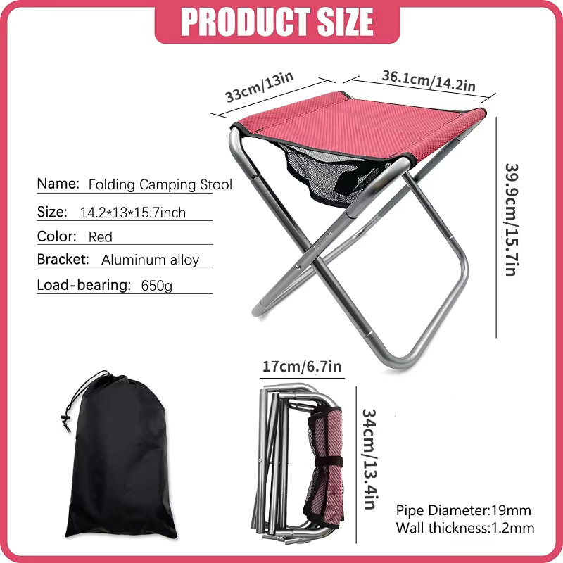Siège de tabouret léger en alliage d'aluminium pliant portable avec sac de transport, 16 "de haut, p
