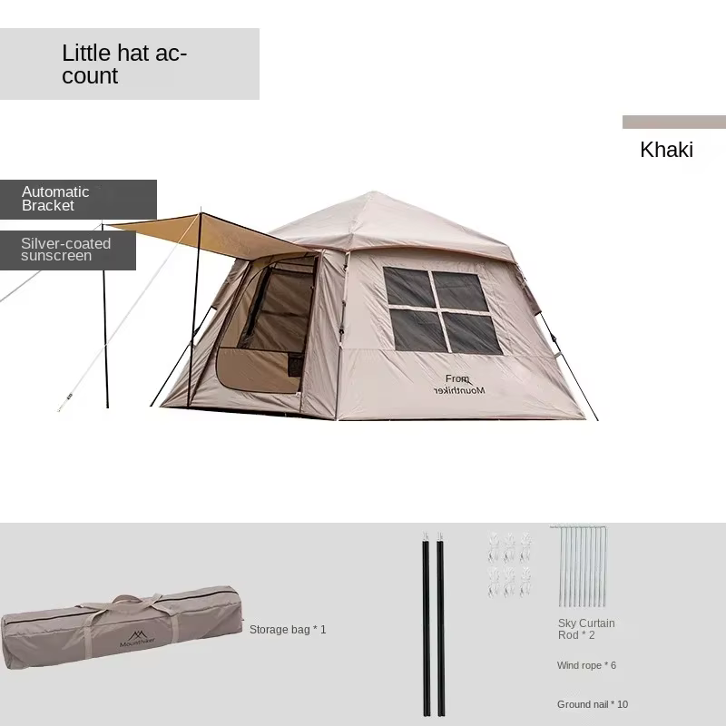 MOUNTAINHIKER-Tente automatique noire pour 3-4 personnes, 2 portes, 2 fenêtres, tente de couchage, t