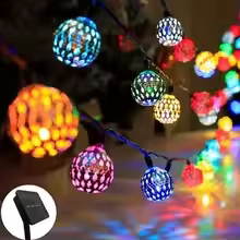 Lampe boule marocaine en fer forgé avec bande LED et guirlande solaire, idéale pour la décoration ex