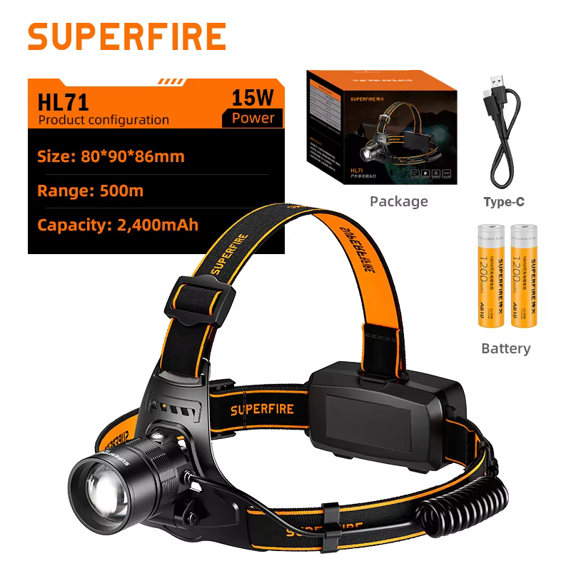SUPERFIRE-Lampe de sauna de pêche à LED, lumière zoomable avec capteur, étanche, super lumineuse, lu