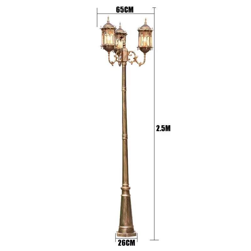 Lampe de Jardin à Trois Têtes Étanche de Style Européen, Lampadaire d'Extérieur à Poteau Haut, Idéal