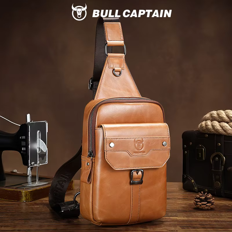 BULLCAPTAIN Vintage hommes sac en cuir véritable sac de poitrine sac de messager sacs à bandoulière 