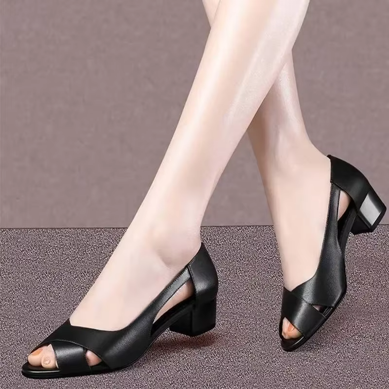 Sandales à Talons Mi-Hauts pour Femme, Chaussures de Styliste Peu Profondes, Escarpins de Marche Épa
