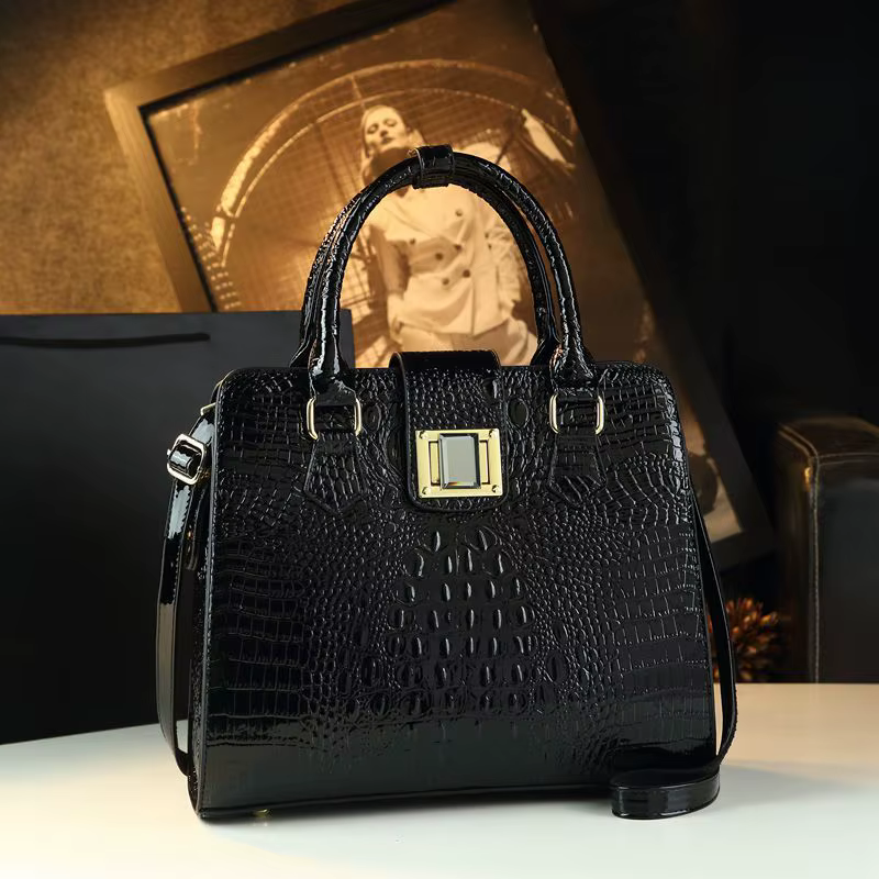 Sac à main pour femme, motif imitation crocodile, design rétro décontracté, bandoulière, grande capa