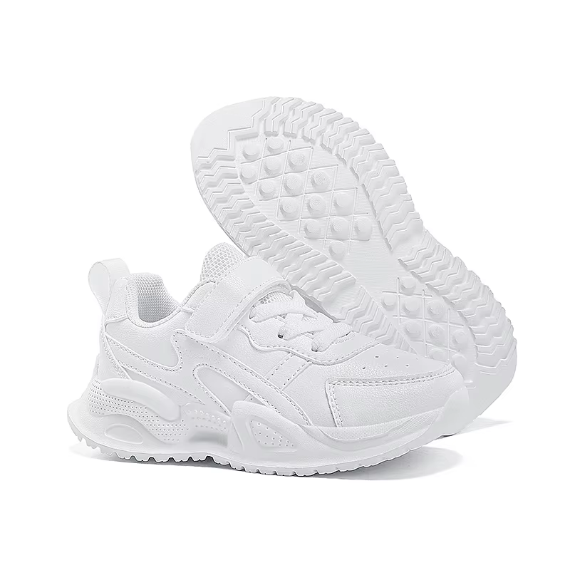Chaussures en cuir blanches pour enfants, baskets décontractées pour garçons et filles, respirantes,