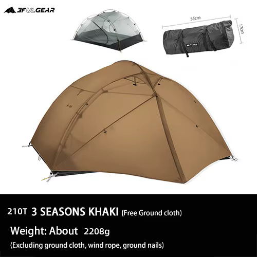 Tente de camping 3F UL Gear Qingkong 3P pour 3 personnes, 4 saisons, revêtement Silnylon 15D avec bâ