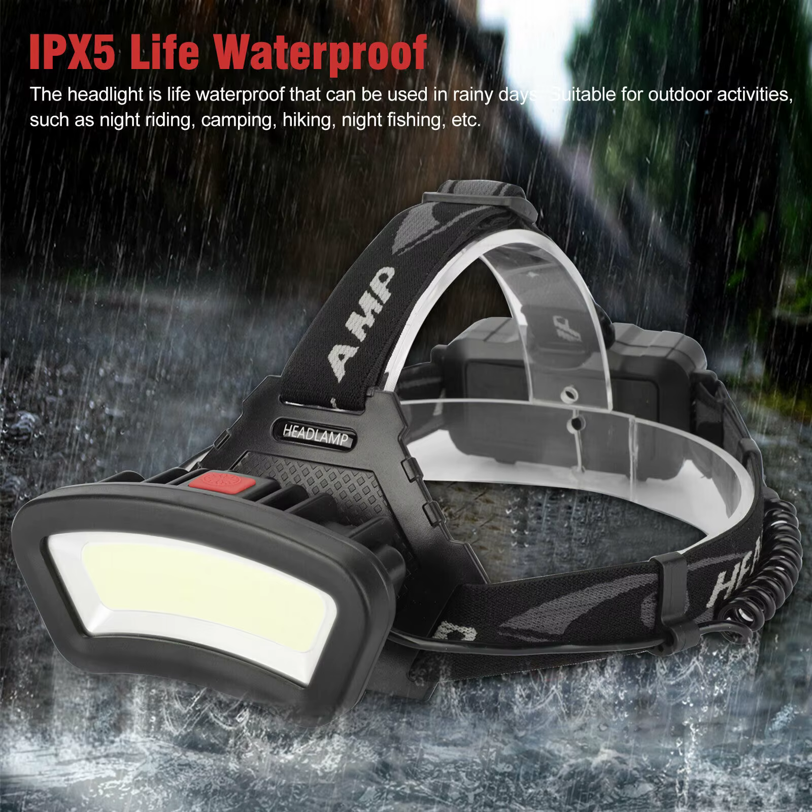 Lampe frontale large LED COB, éclairage à large portée, Rechargeable par USB, grand Angle, avec affi
