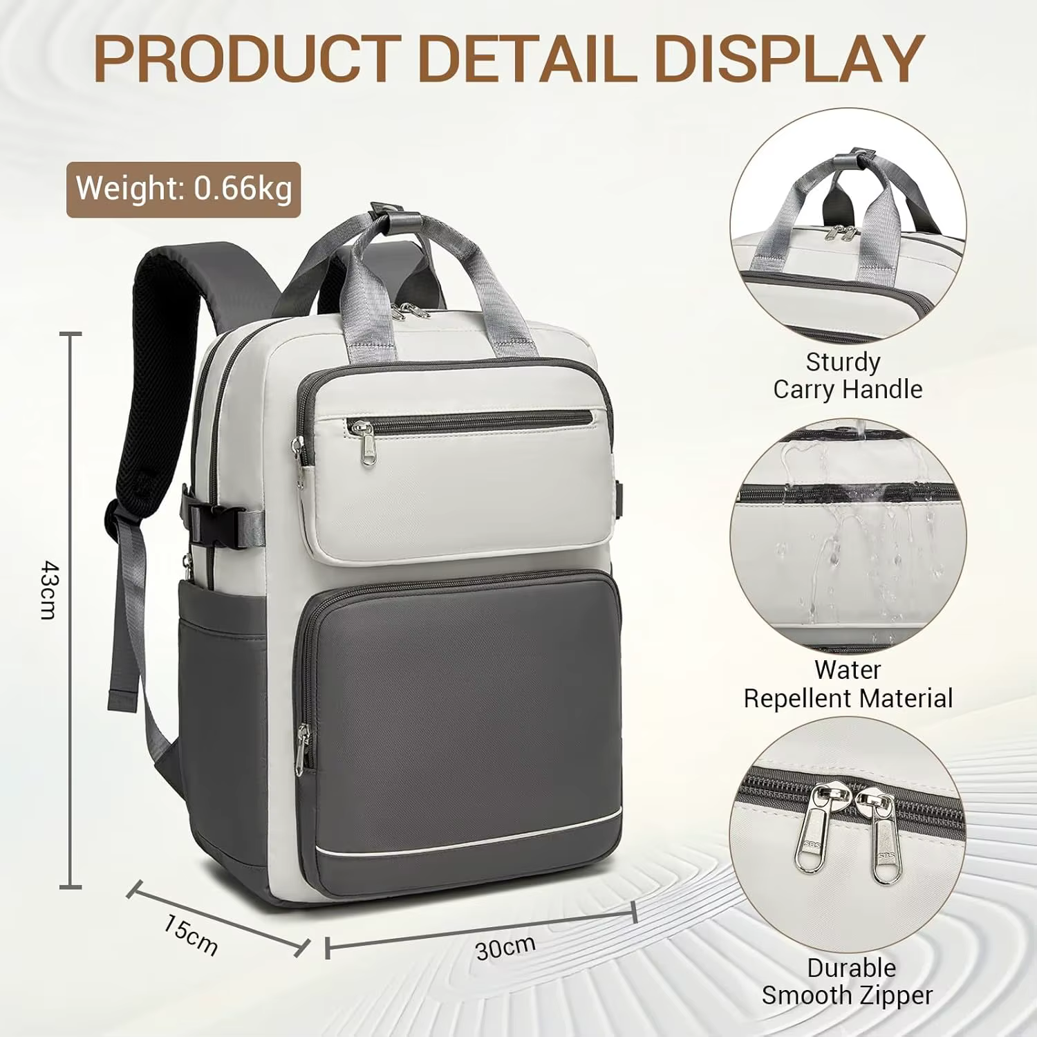 Sac à dos pour ordinateur portable KONO 15,6 pouces, léger, imperméable, antivol, avec poche frontal