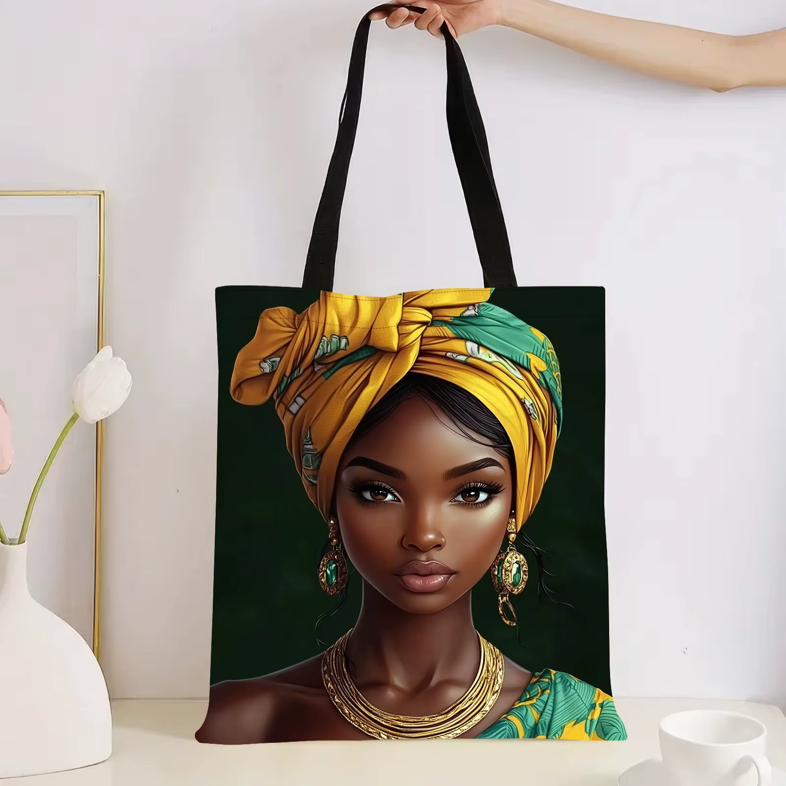 Sac fourre-tout en lin imprimé pour femmes africaines, sac à bandoulière d'école esthétique, sac d'é