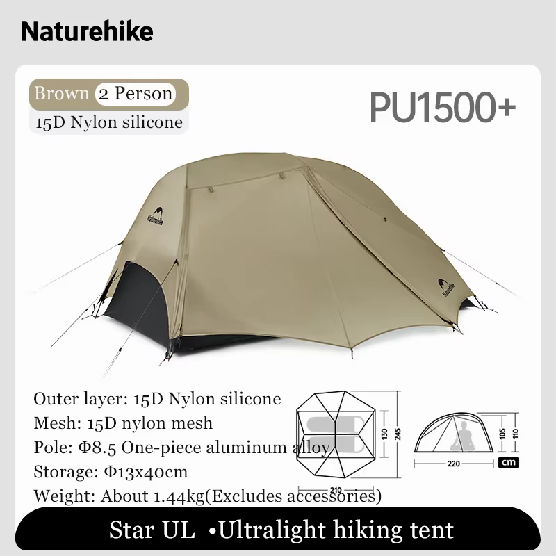 Natureifa-Tente de camping en plein air à double couche, tissu en silicone 15D, Star River UL, 2 per