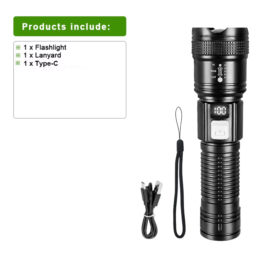 Lampe torche haute puissance, super puissante, rechargeable, LED la plus puissante, longue portée, l