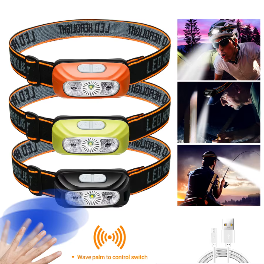 Mini Rechargeable Puissant Capteur Phare De Pêche Camping USB Tête lampe de Poche COB LED Tête Torch