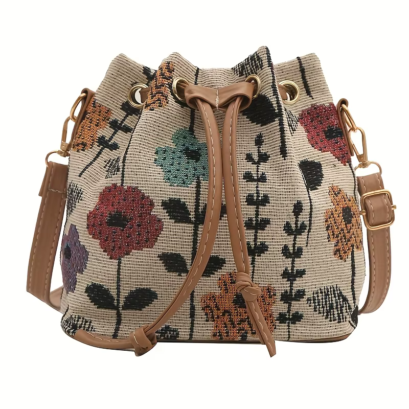 Sac seau à motif floral papillon, style bohème, tendance et polyvalent, adapté aux déplacements quot