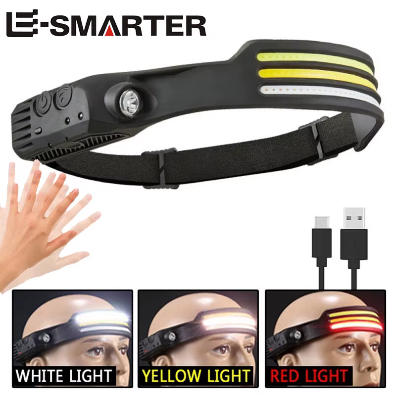 COB LED capteur lampe frontale lampe frontale à Induction batterie intégrée lampe de poche USB Recha