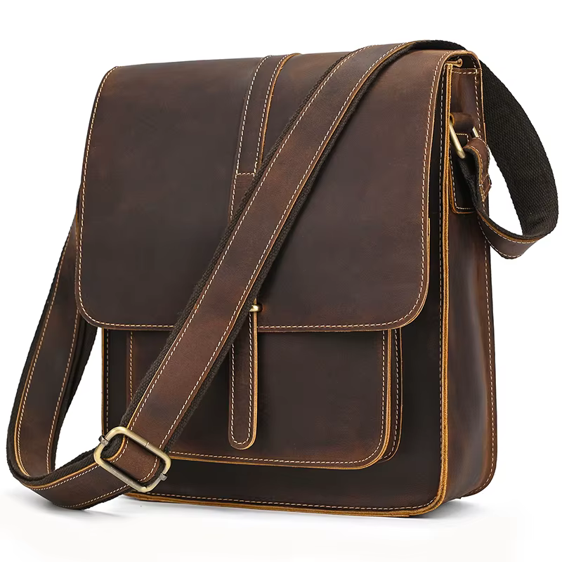 Sac à bandoulière Vintage en cuir véritable pour hommes, sacoche à bandoulière en peau de vache